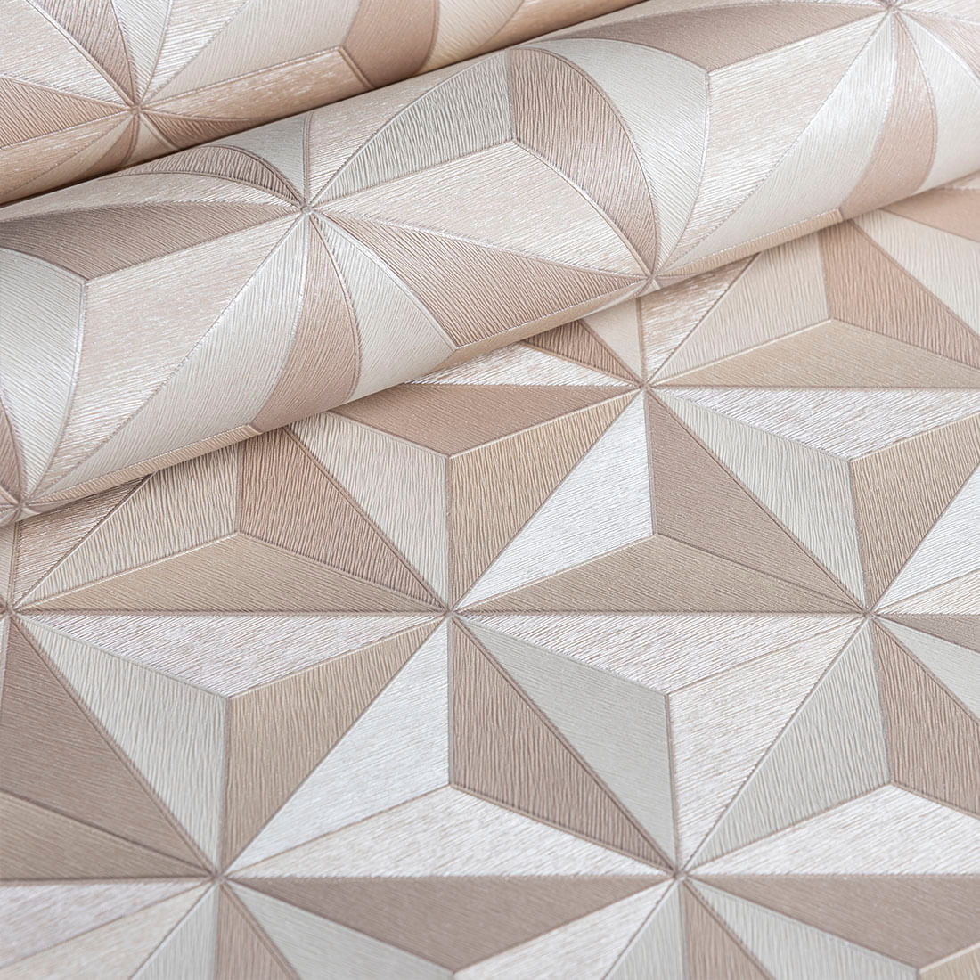 Papel de Parede 3D Geométrico Decoratto 10 metros x 53 cm - Cor: Bege