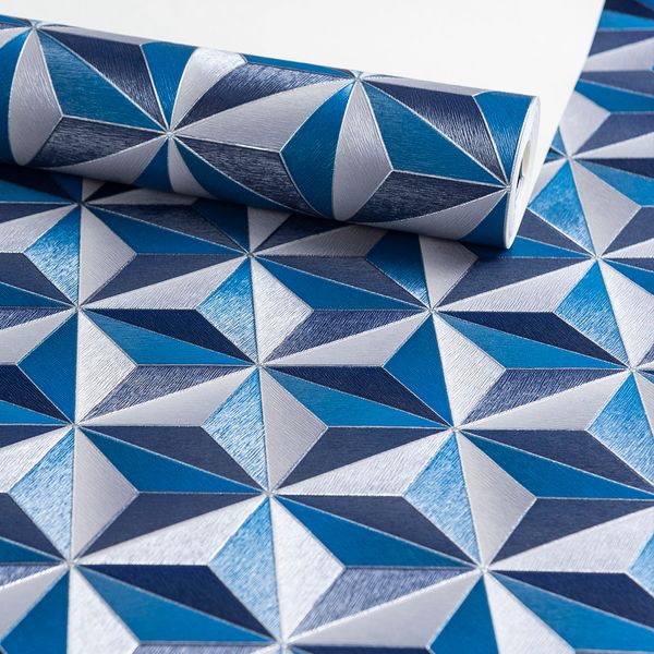 Papel de parede geométrico tridimensional azul