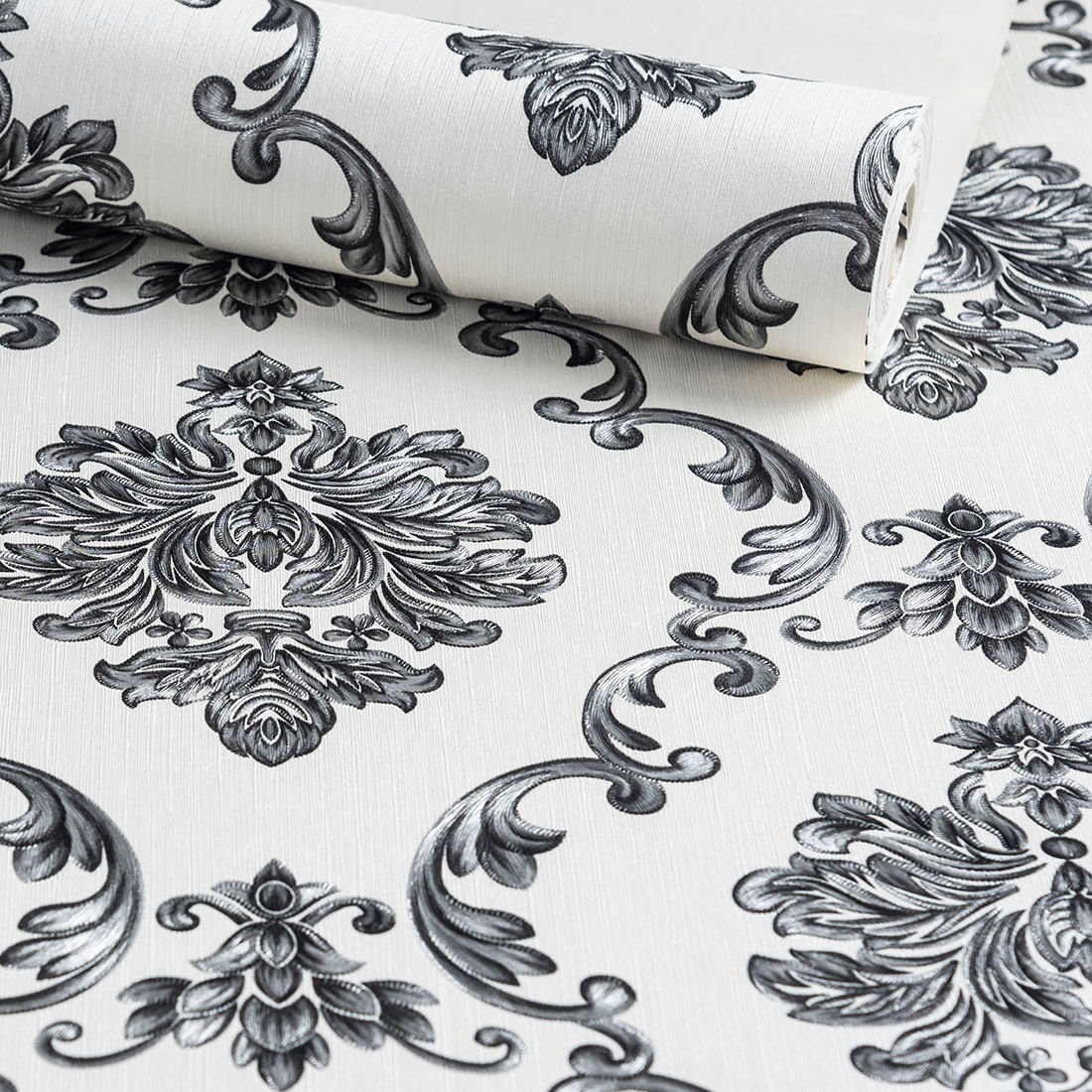 Papel de Parede Decoratto Preto e Branco Arabesco - Medidas: 10 metros x 53 cm