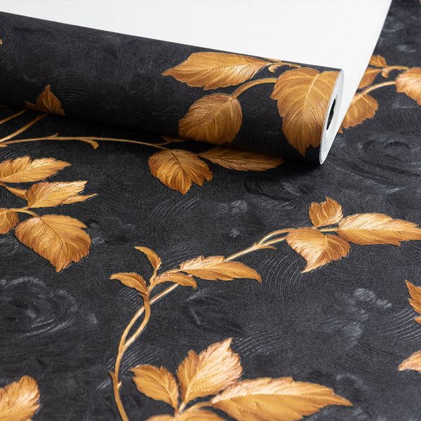 Rolo de papel de parede adesivo floral preto decoratto