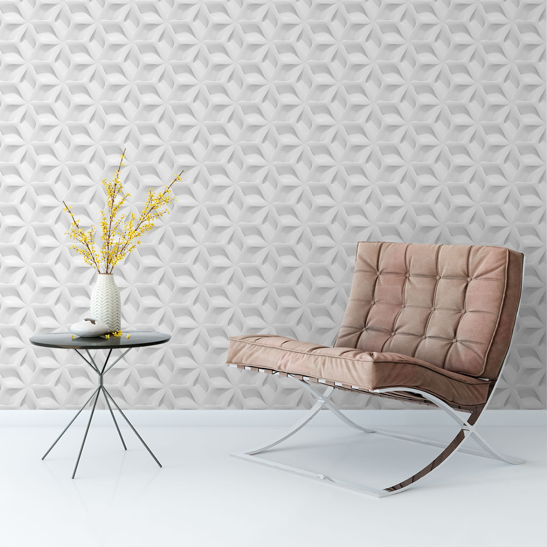 Papel de Parede Adesivo 3D Narciso Branco e Cinza - Medias: 48 x 300 cm