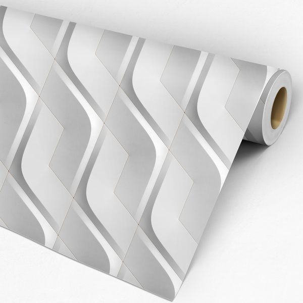 rolo de papel de parede 3d para parede de ondas em relevo branca