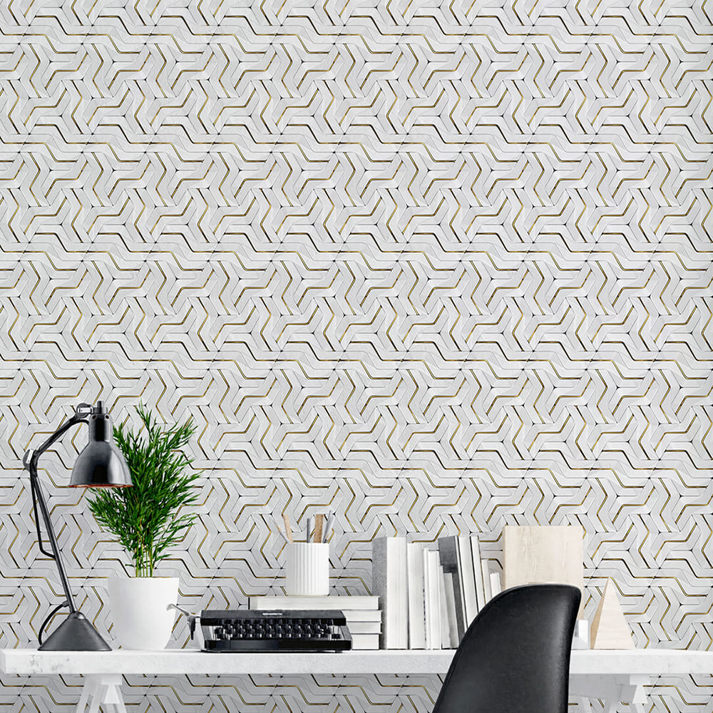 Papel de Parede Adesivo 3D Pattern Branco e Cinza - Medidas: 48 x 300 cm