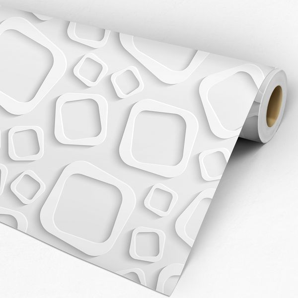 Papel de Parede Adesivo 3D Branco e Cinza Quadradinhos