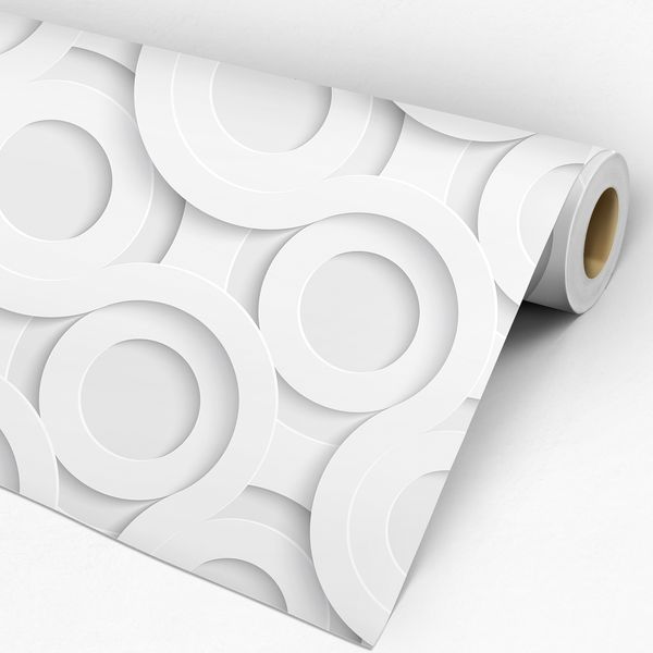Rolo de Papel de Parede Adesivo 3D Círculos Cinza e Branco