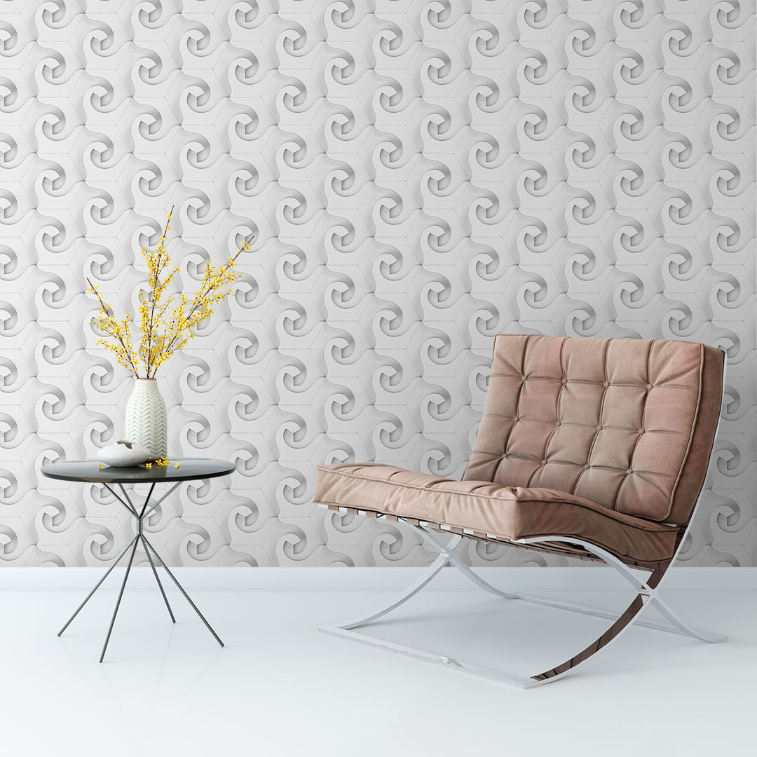 Papel de Parede Adesivo 3D Ondas Cinza e Branco - Medidas: 48 x 300 cm