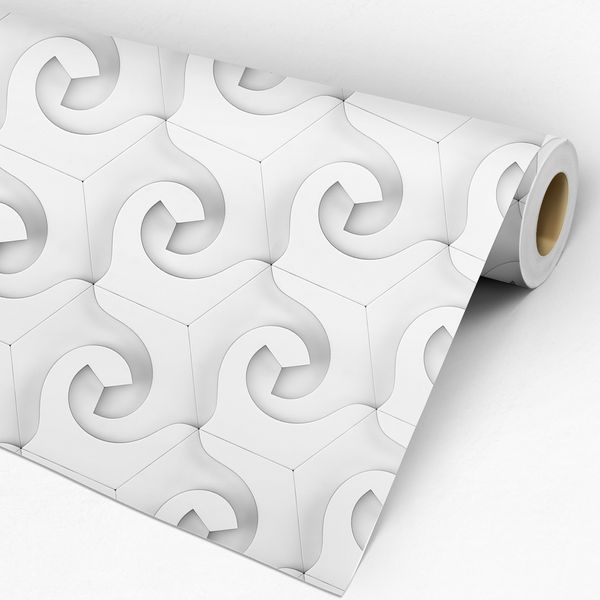 Rolo de Papel de Parede Adesivo 3D Cinza e Branco Ondas