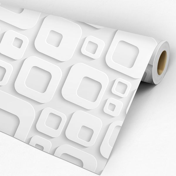 rolo de papel de Parede Adesivo 3D Cinza e Branco Quadrados