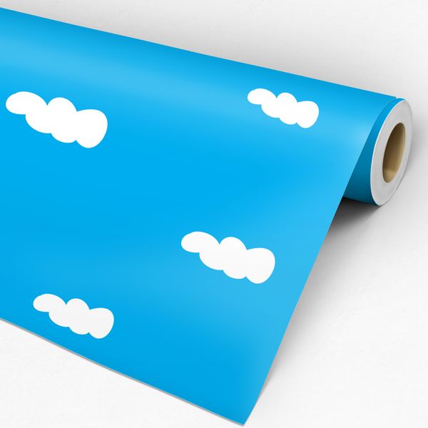 Rolo de papel de parede adesivo céu azul com nuvens brancas