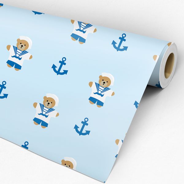 Rolo de papel de Parede Adesivo Infantil Azul Ursinhos Marinheiros