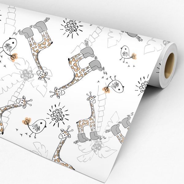 Rolo de papel de parade adesivo infantil branco girafas