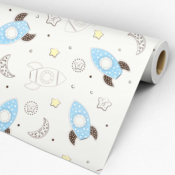 Rolo de papel de parede adesivo infantil espacial