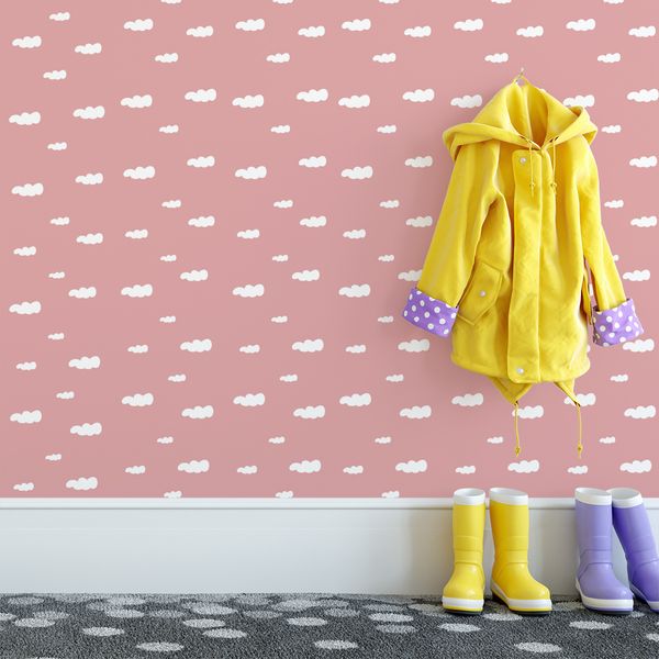 Papel de parede adesivo infantil  rosa com nuvens