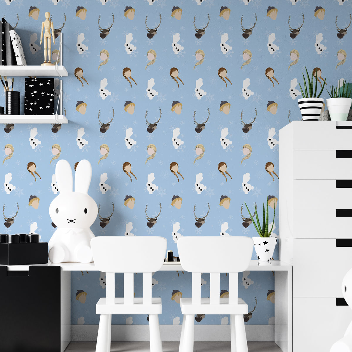 Papel de Parede Adesivo Teens Geek Disney Frozen Elza Anna Olaf Kristoff Sven - Medidas: 48 x 300 cm