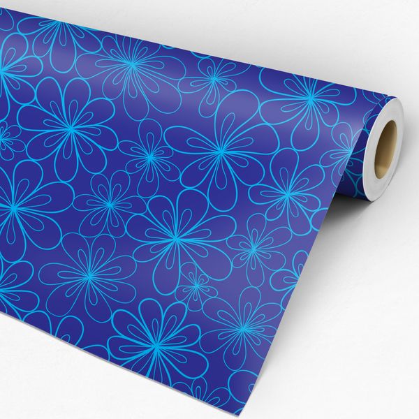 Rolo de papel de parede adesivo floral azul
