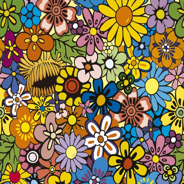 Estampa de Papel de Parede Adesivo Floral Colorido Cartoon