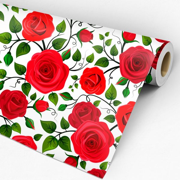 Rolo de papel de parede adesivo floral vermelho