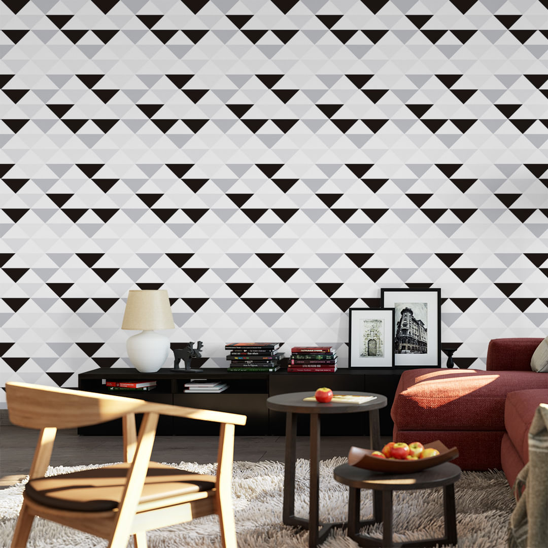 Papel de Parede Adesivo Geométrico Triângulos Preto e Cinza - Medidas: 48 x 300 cm