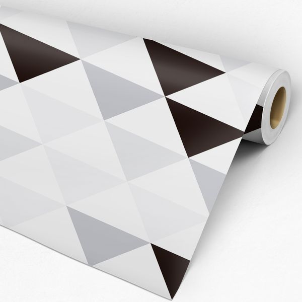 Rolo de papel de parede adesivo geométrico branco cinza e preto