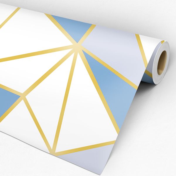 rolo de papel de parede adesivo zara azul e dourado