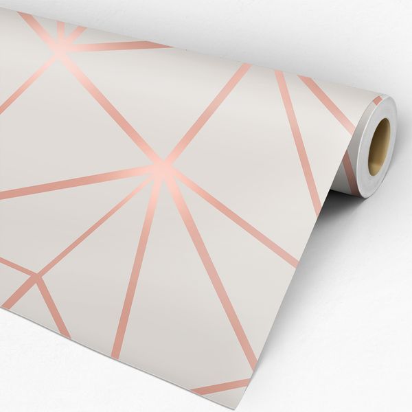 Papel de Parede Adesivo Geométrico Triângulos Zara Rose Gold e Cinza