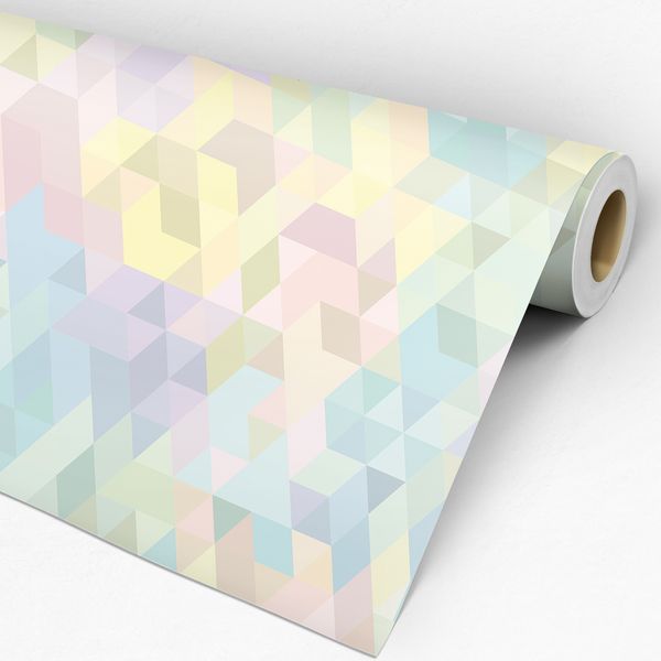 Rolo papel de parede adesivo triangulos coloridos