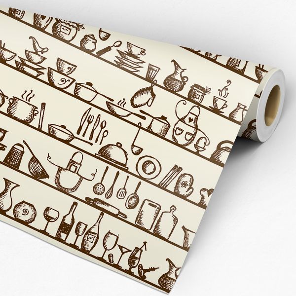 Rolo de papel de parede utensílios de cozinha