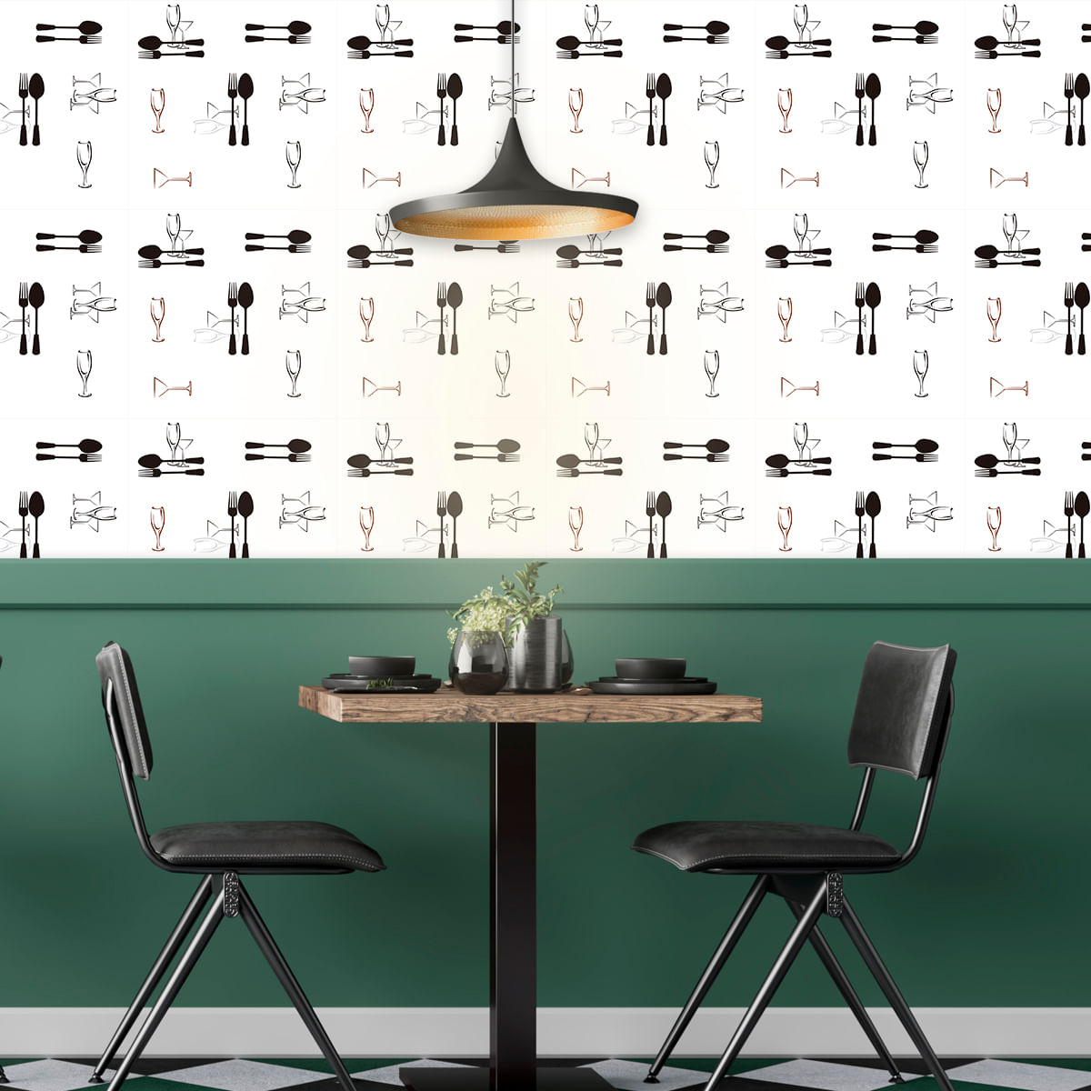 Papel de Parede Adesivo Gourmet Branco Talheres Taças Branco - Medidas: 48 x 300 cm