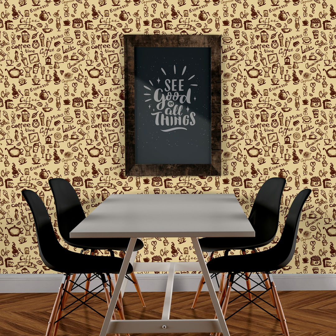 Papel de Parede Adesivo Gourmet Cafeteria Café Bule Coffee - Medidas: 48 x 300 cm
