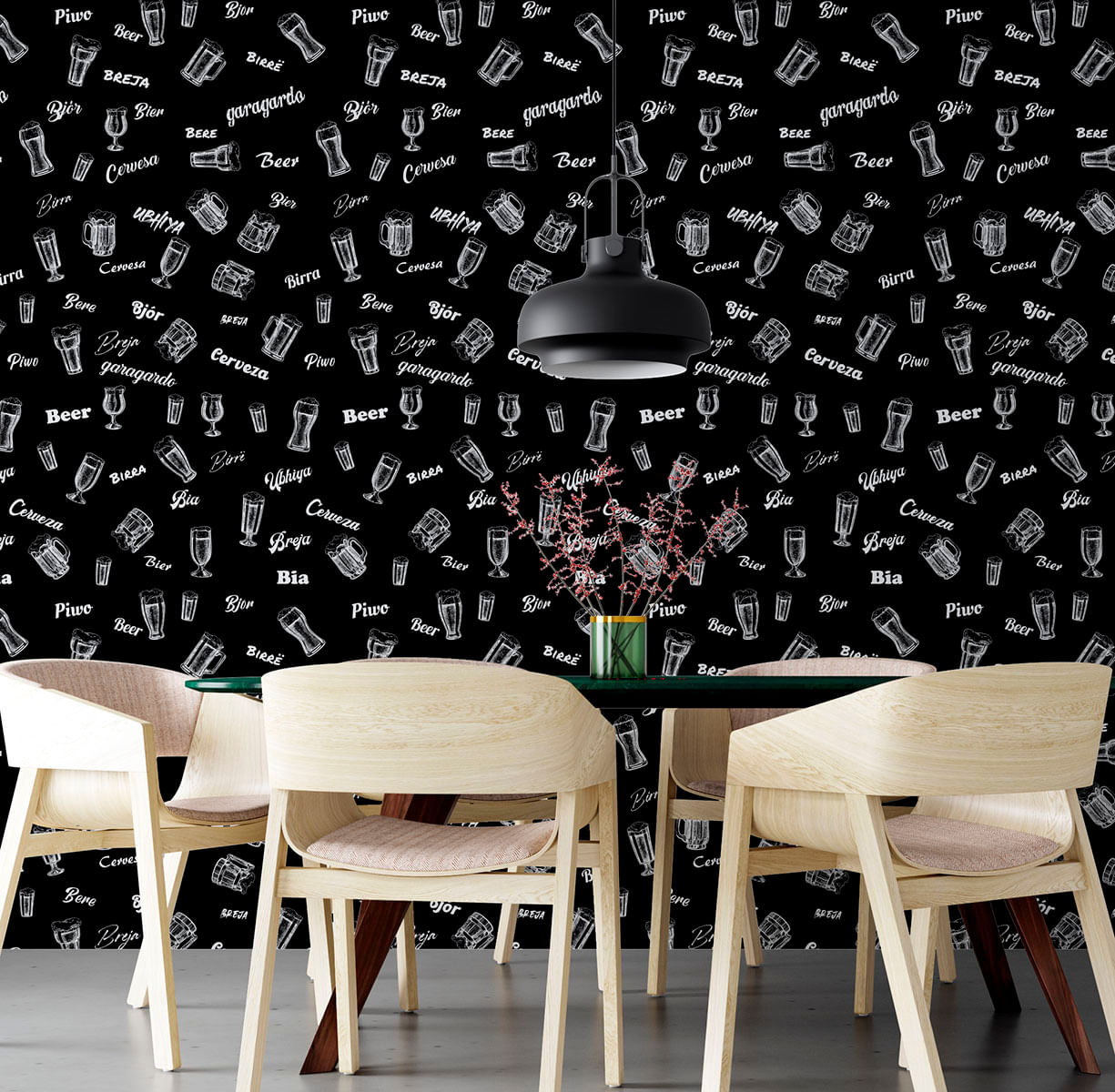 Papel de Parede Adesivo Gourmet Preto Bar Cerveja Vintage - Medidas: 48 x 300 cm