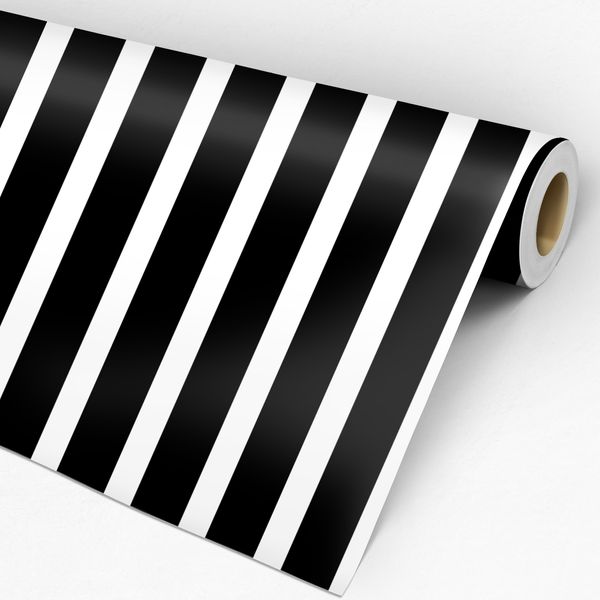 Rolo de papel de parede listrado preto e branco