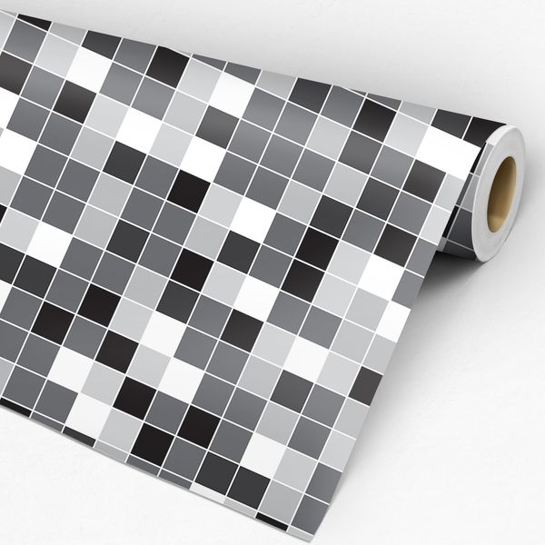 Rolo de papel de parede adesivo de pastilha preto e branco