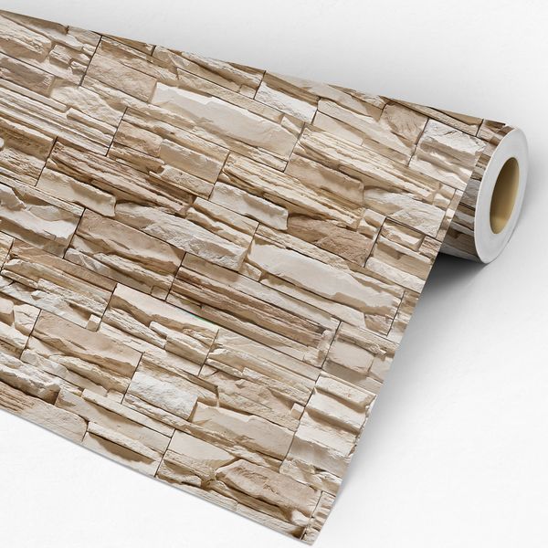 Rolo de papel de parede bege de pedras filetes