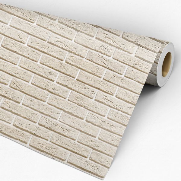 Rolo de papel de parede adesivo tijolinho bege