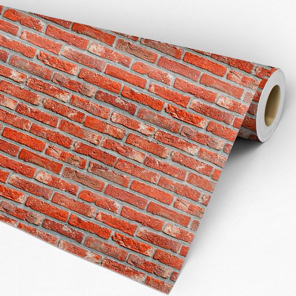 Rolo de papel de parede adesivo tijolinho vermelho