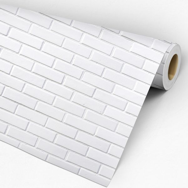 Rolo de papel de parede adesivo tijolinho branco gelo