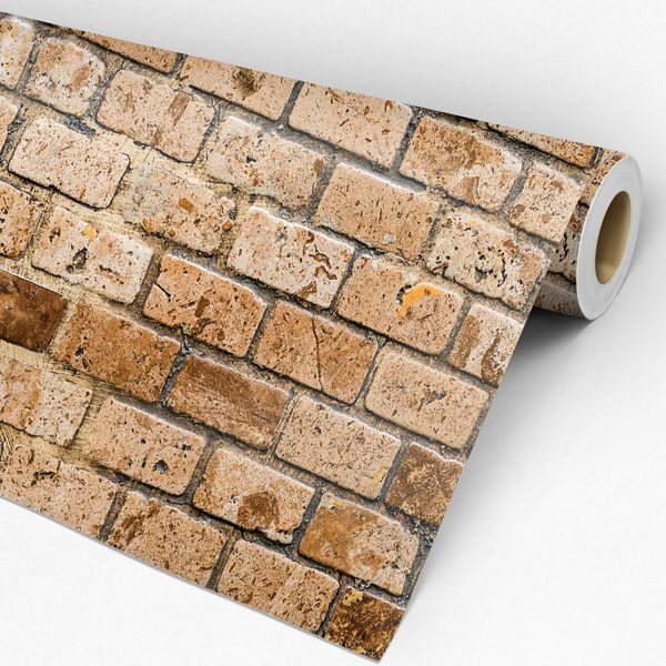 Rolo de papel de parede adesivo tijolinho marrom