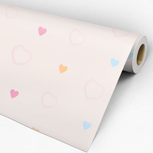 Rolo de papel de parede adesivo teen corações coloridos