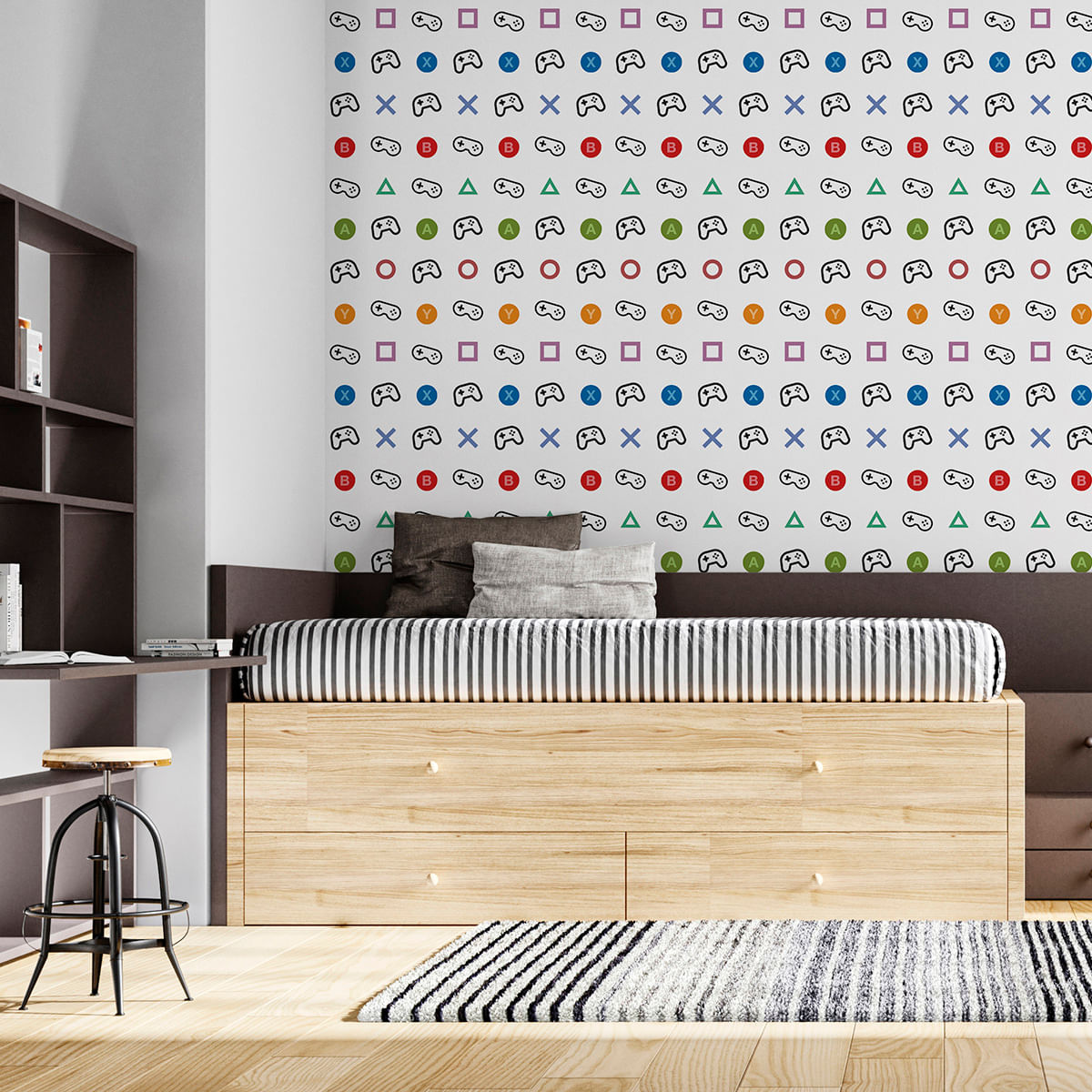 Papel de Parede Adesivo Teens Gamer Playstation Xbox Player Games - Medidas: 48 x 300 cm