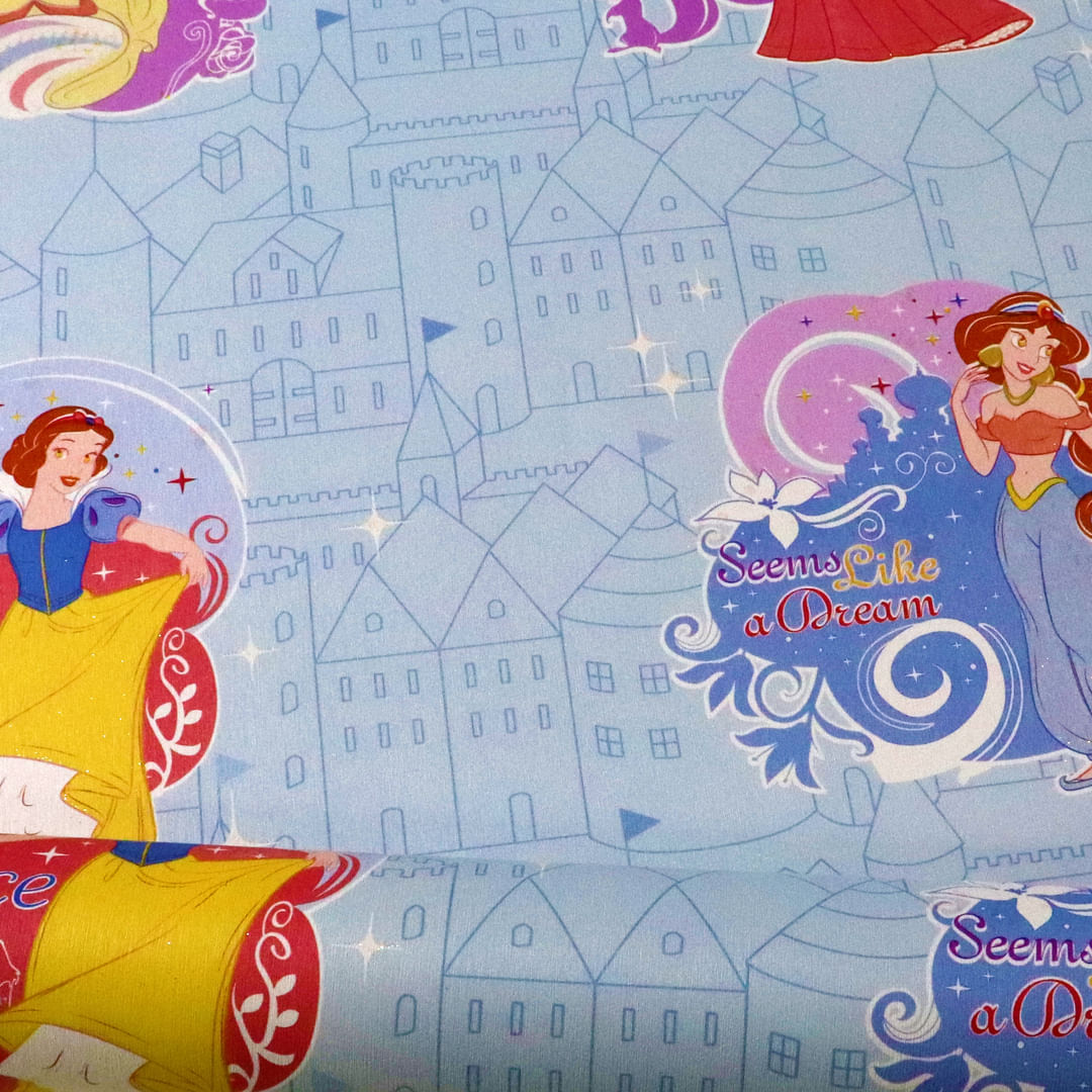 Papel de Parede Infantil Princesas Azul - Medidas: 10 metros x 53 cm
