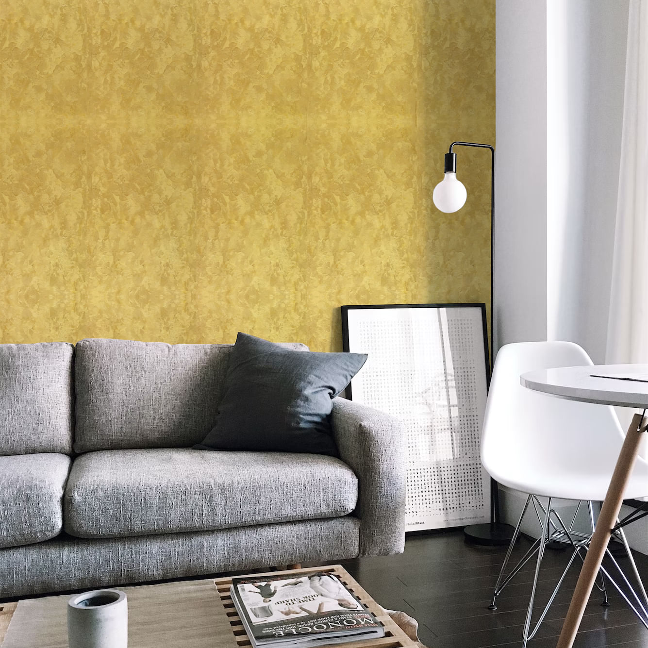 Papel de Parede Adesivo Textura Mármore Amarelo Dourado - Medidas: 48 x 300 cm