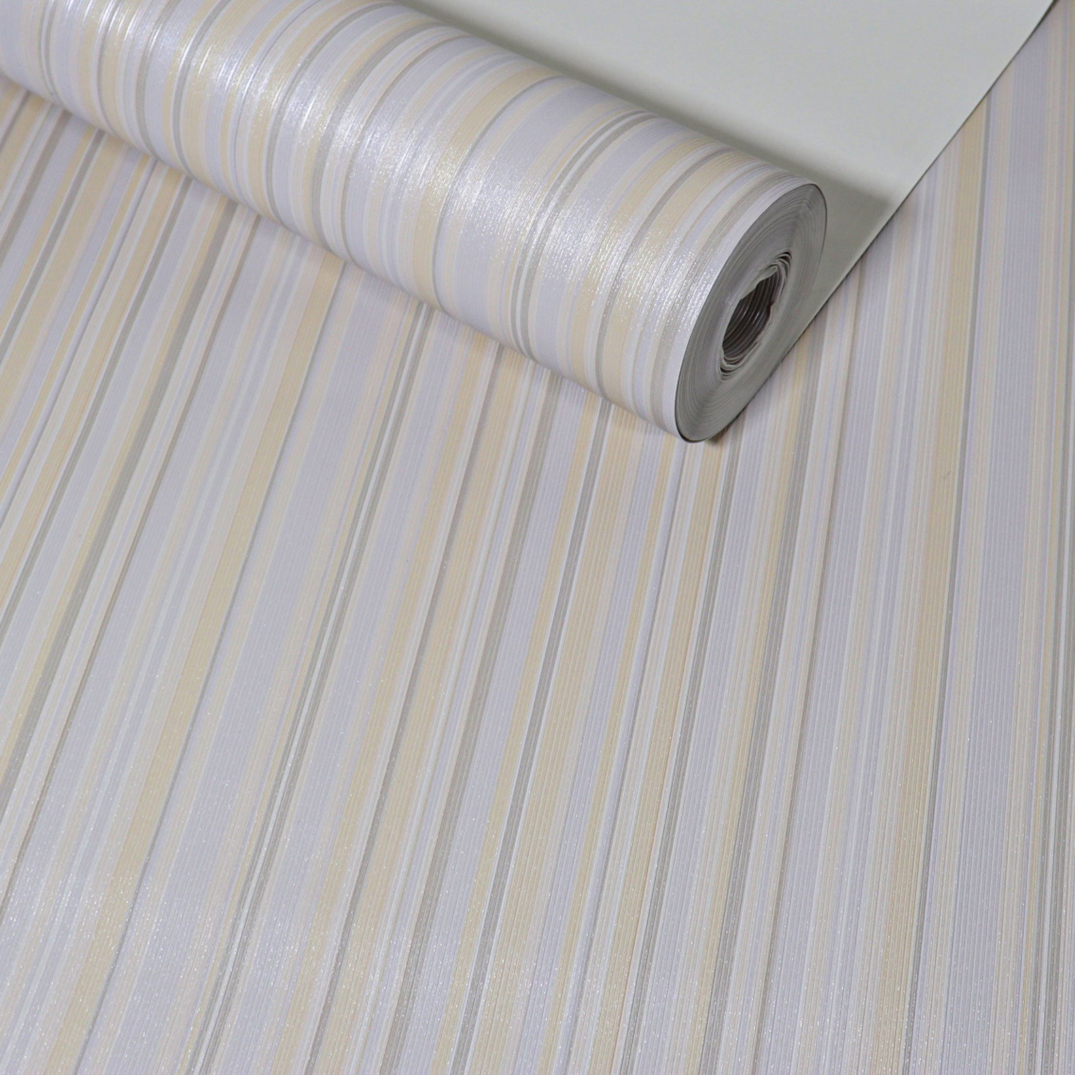 Papel de Parede Vinílico Listrado Amarelo - Medidas: 10 metros x 53 cm