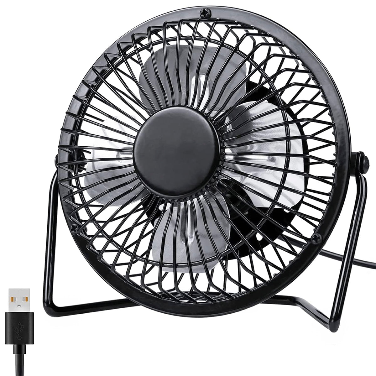 Mini Ventilador USB Portátil de Mesa em Metal com 2,5W - Cor: Preto