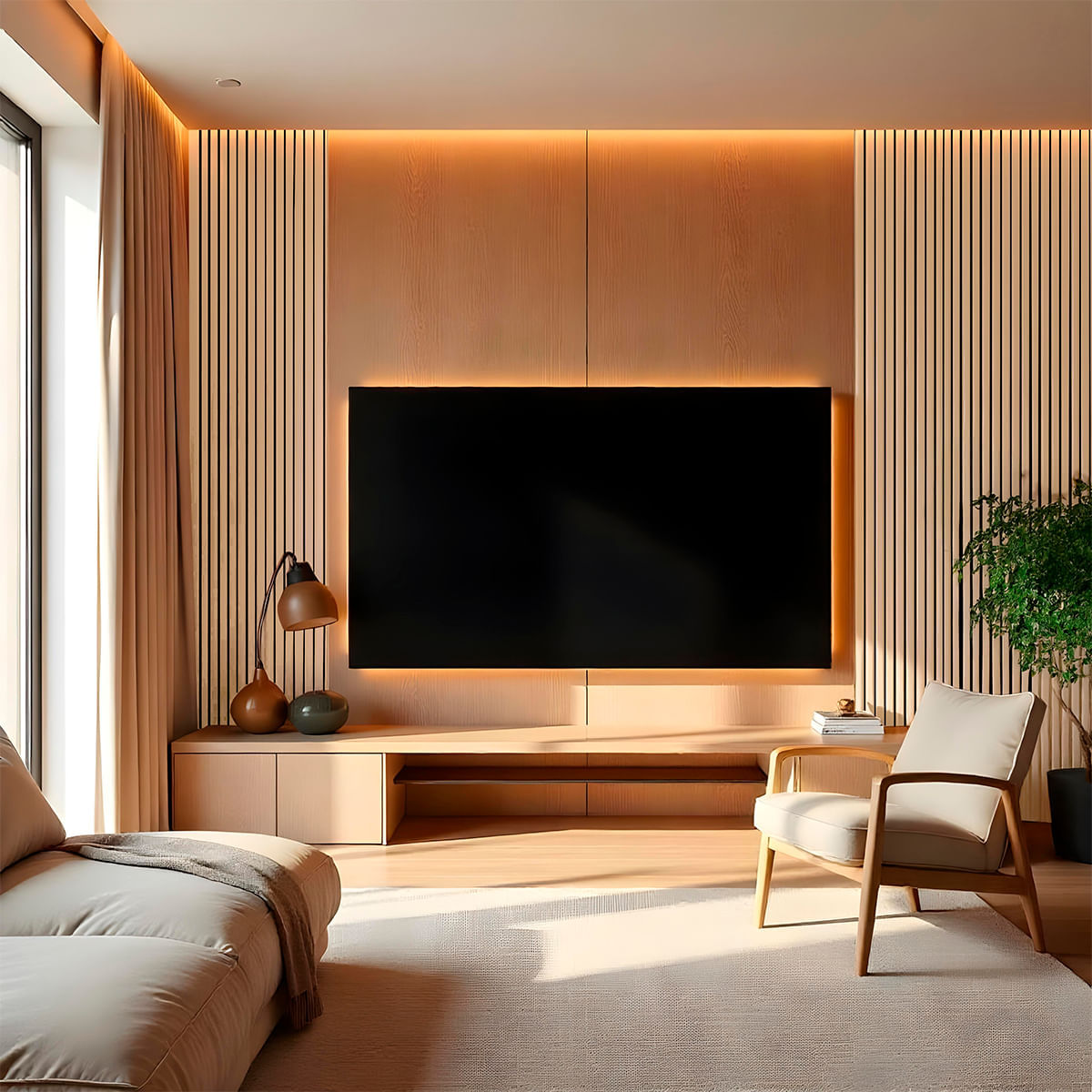 Painel Ripado Flexível Adesivo Decorativo Amadeirado 10 cm x 10 Metros - Cor: Amendoa