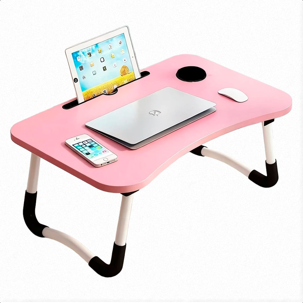 Mesa Portátil Para Notebook Mdf Dobrável 60x40 Cm - Cor: Rosa