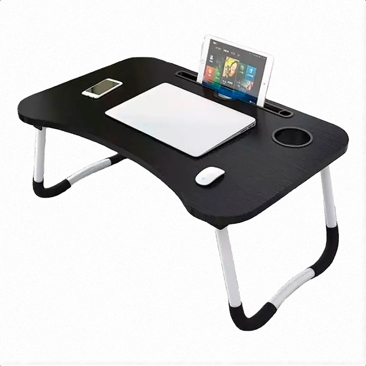 Mesa Portátil Para Notebook Mdf Dobrável 60x40 Cm - Cor: Preto