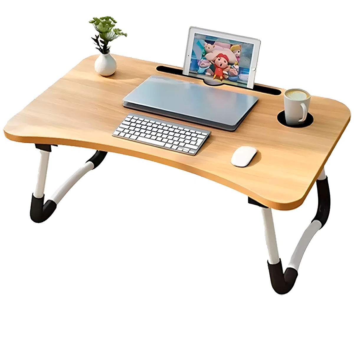 Mesa Portátil Para Notebook Mdf Dobrável 60x40 Cm - Cor: Madeira Carvalho