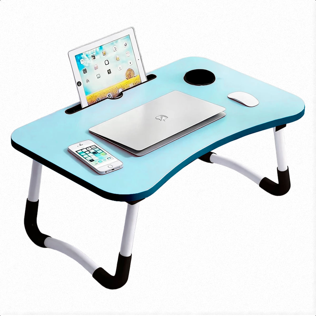 Mesa Portátil Para Notebook Mdf Dobrável 60x40 Cm - Cor: Azul